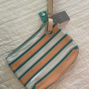Anthropologie’s Pilcro and the Letterman Teal Peach Leather Wristlet NWT